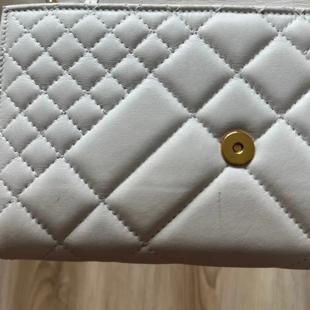 Versace Off White Quilted Leather La Medusa Gold Chain Clutch